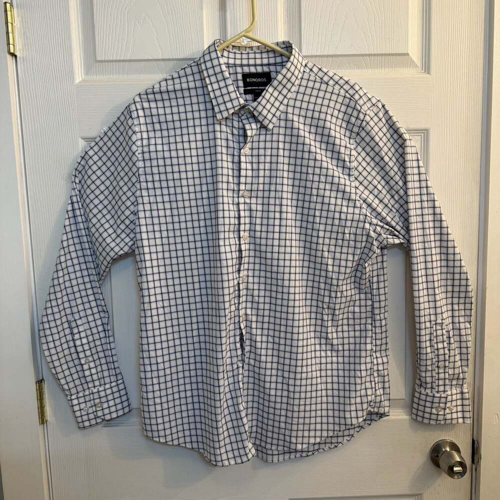 Bonobos Men's Slim Fit White Blue Plaid Long Sleeve Button-Down Shirt Size XXL